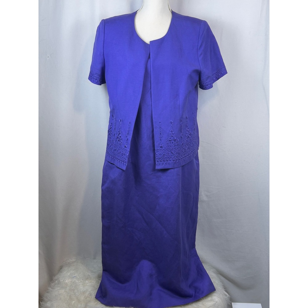 Vintage Jessica Howard Purple Embroidered Eyelet 2 Pc Linen Bled 14P Maxi Dress